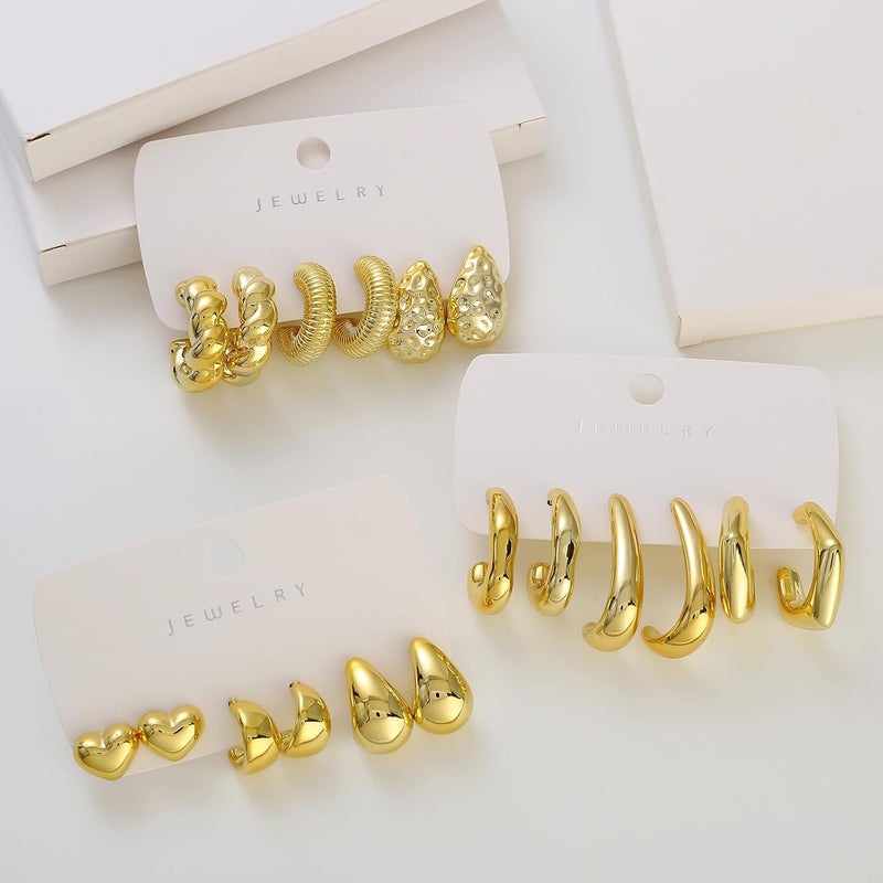 FOURPG 10 Pairs Hypoallergenic Chunky Gold Dangle Earrings for Women Trendy Thick Gold Plated Hoop Earrings Set Lightweight Jewelry - Image 2